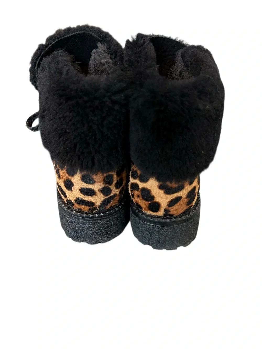 J. Crew Nordic Boots In Leopard Calf Fur Cuff Hiking Ankle Boots